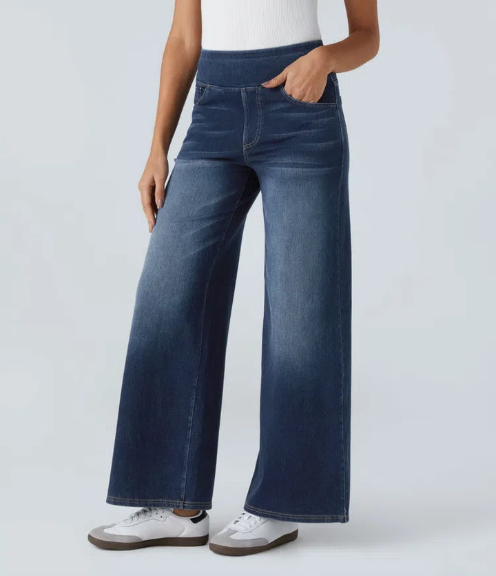 Sabine High Waisted Pockets Baggy Wide Leg Washed Casual Jeans