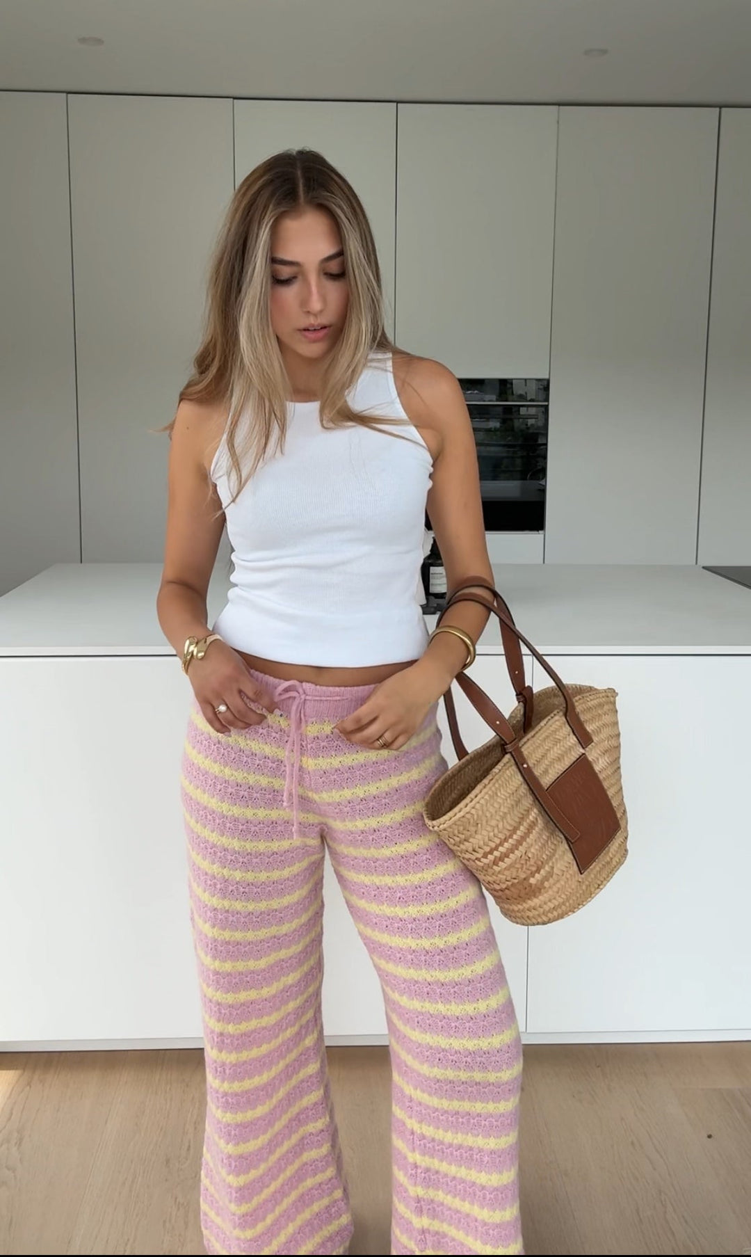 SUMMER KNIT PANTS PEACH