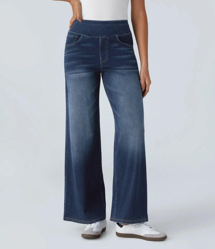 Sabine High Waisted Pockets Baggy Wide Leg Washed Casual Jeans