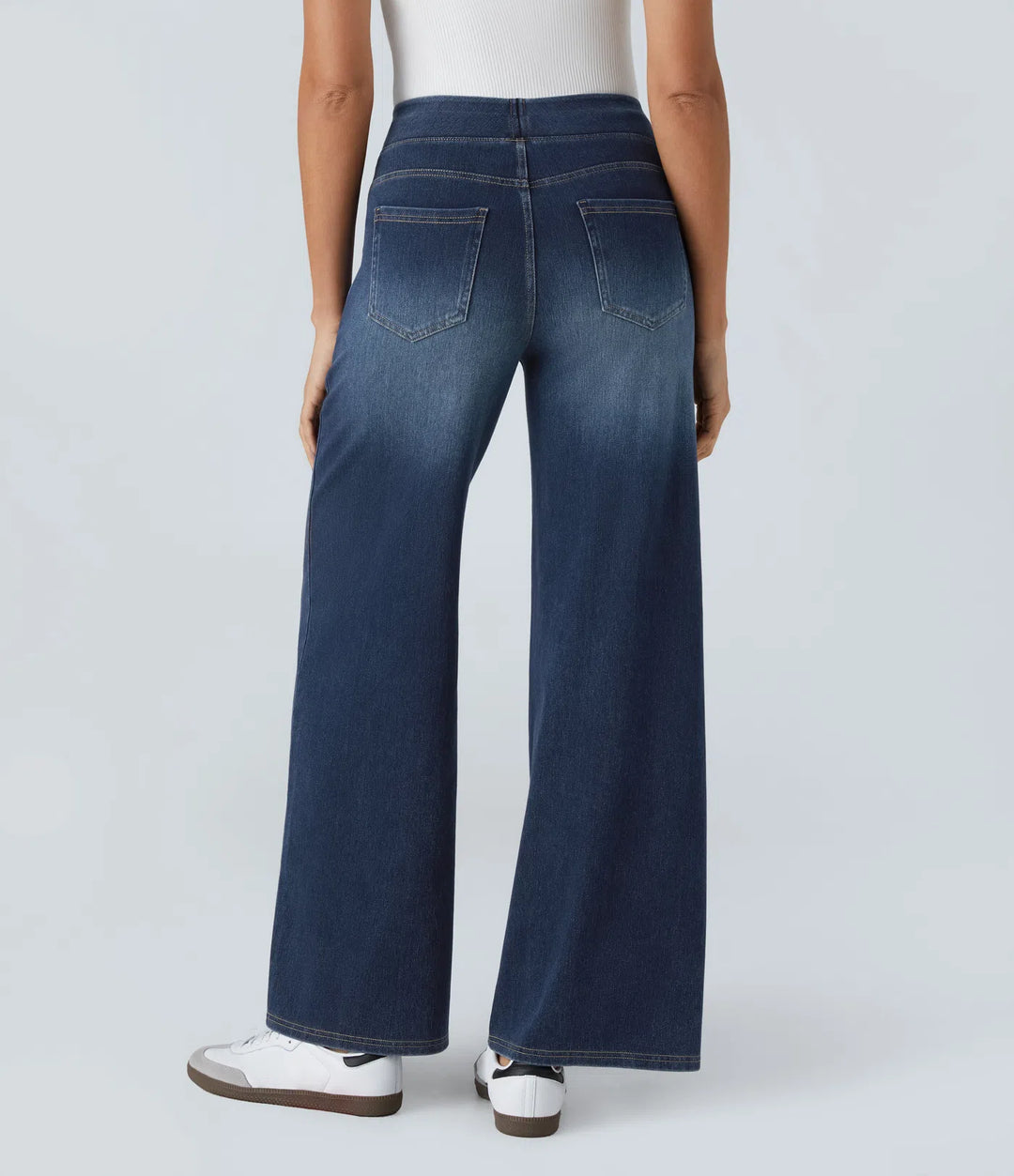 Sabine High Waisted Pockets Baggy Wide Leg Washed Casual Jeans