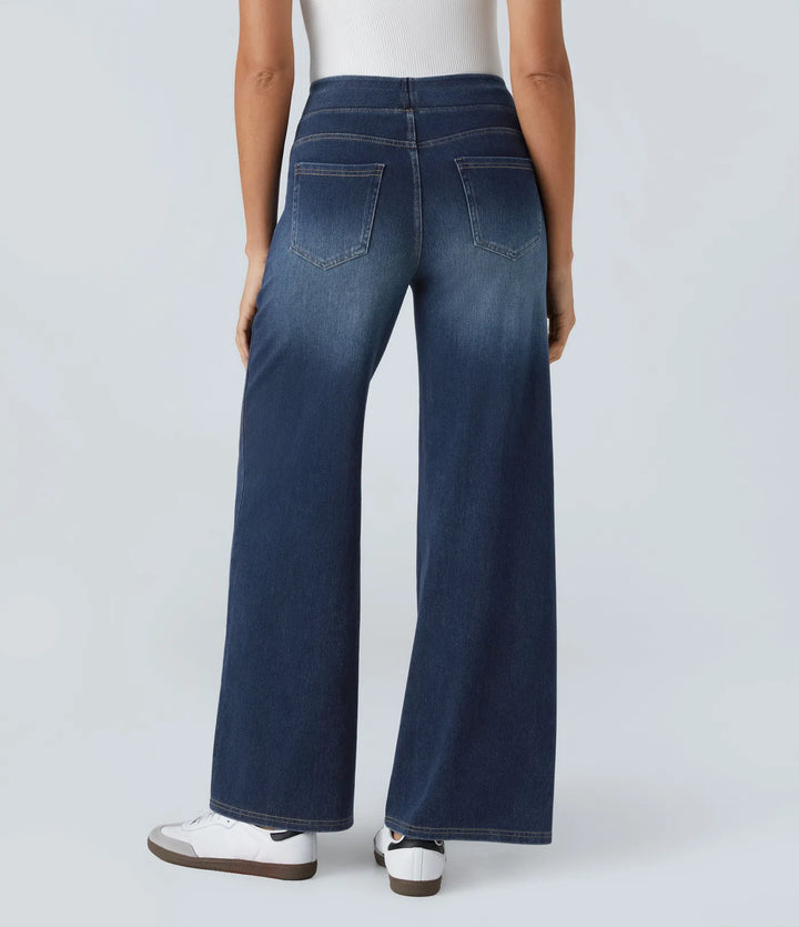 Sabine High Waisted Pockets Baggy Wide Leg Washed Casual Jeans