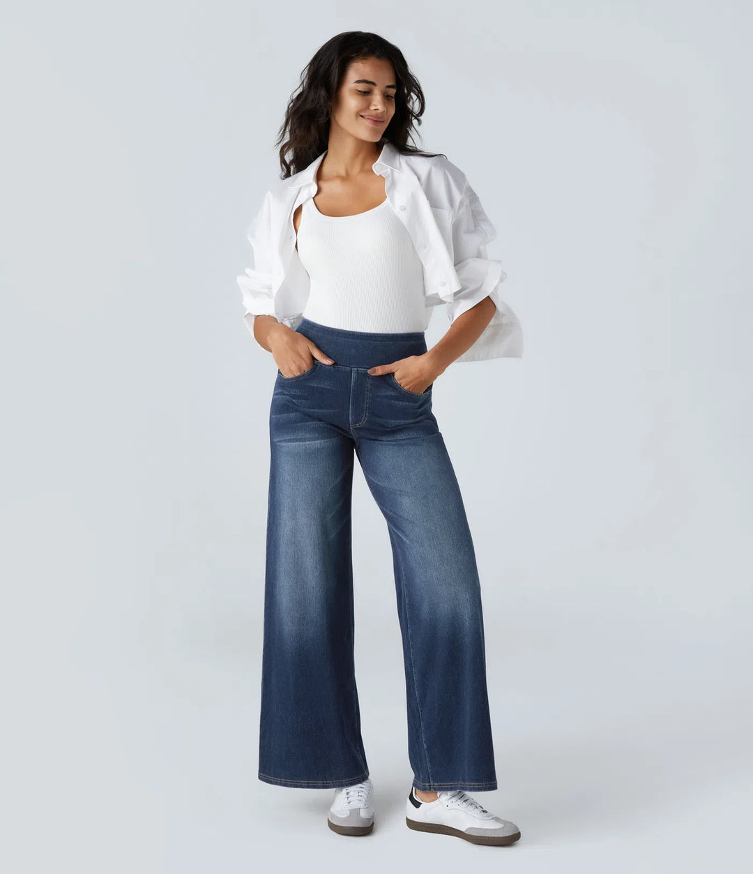Sabine High Waisted Pockets Baggy Wide Leg Washed Casual Jeans