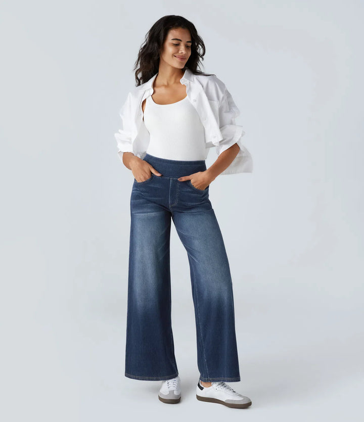 Sabine High Waisted Pockets Baggy Wide Leg Washed Casual Jeans