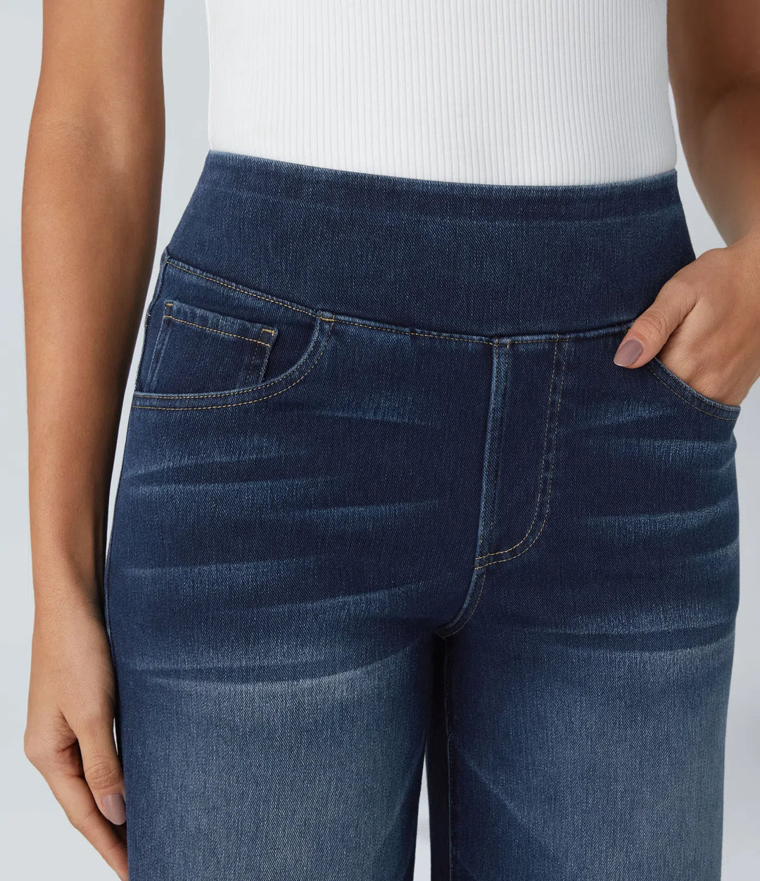 Sabine High Waisted Pockets Baggy Wide Leg Washed Casual Jeans