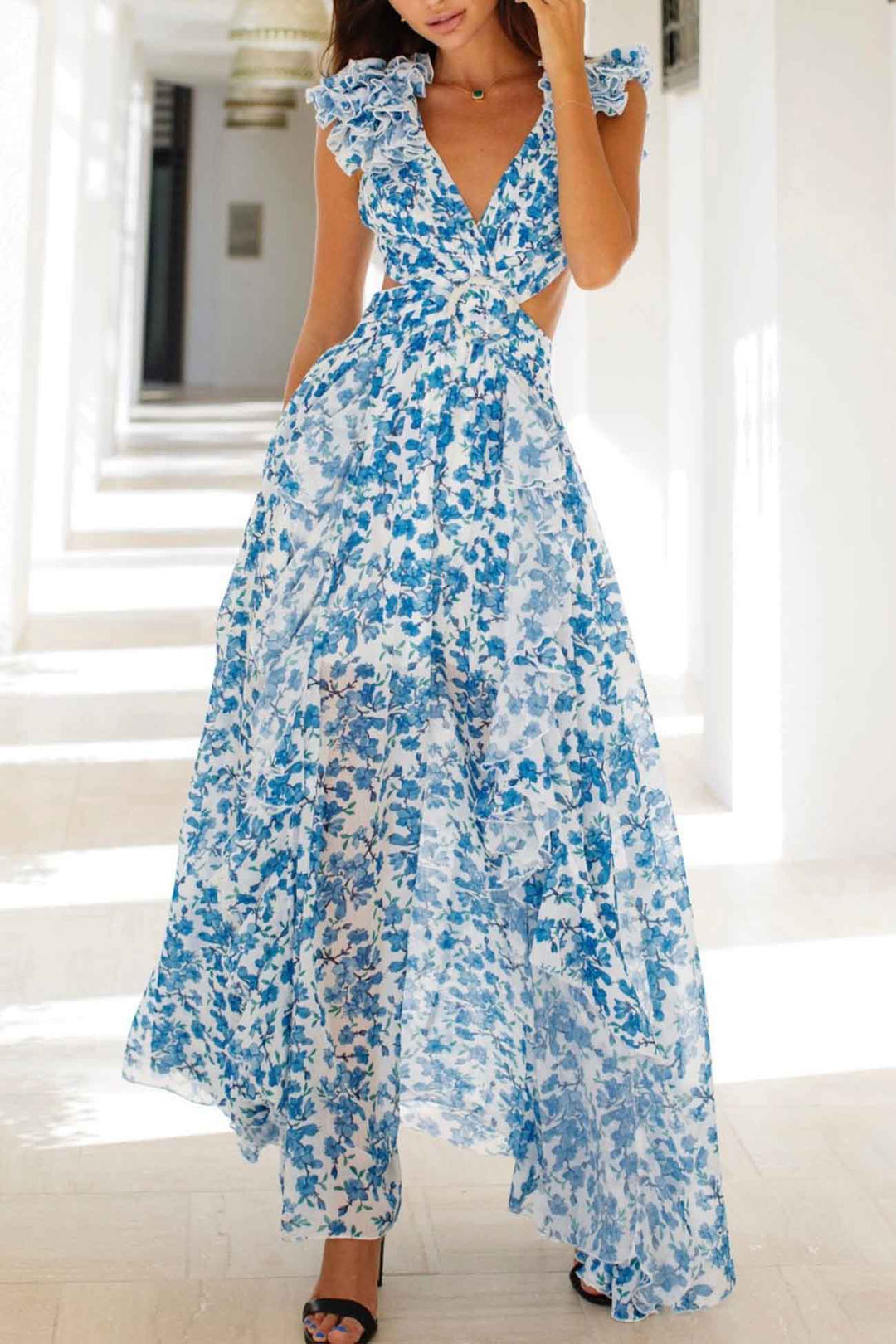 Isadora | Maxi dress with ruffle hems and cutouts