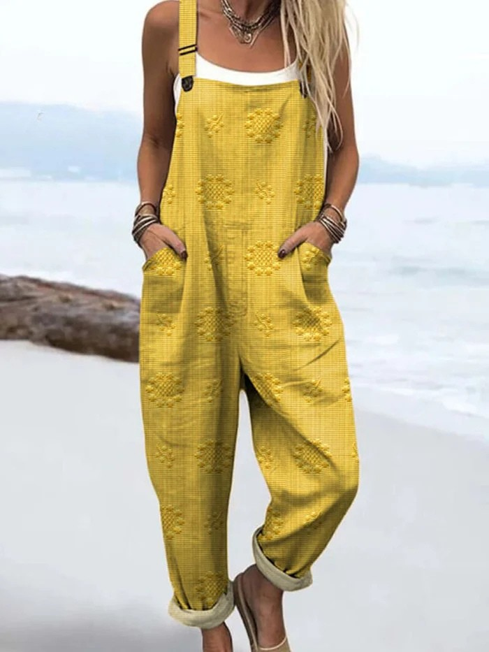 Casual Wide Leg Jumpsuit with Vintage Floral Print
