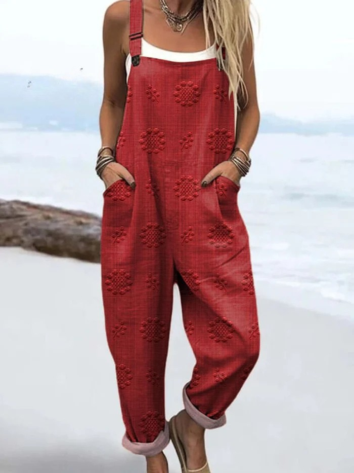 Casual Wide Leg Jumpsuit with Vintage Floral Print